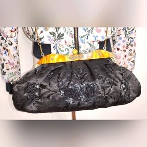RETRO BLACK SATIN BEADED BAG